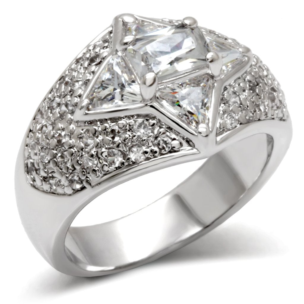 LOA477 - High-Polished 925 Sterling Silver Ring with AAA Grade CZ  in Clear-0
